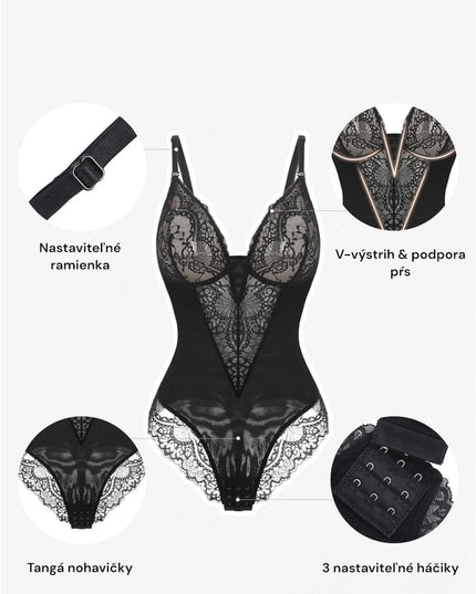 Novelia™ Elegantní tvarující krajkové body s V-výstřihem