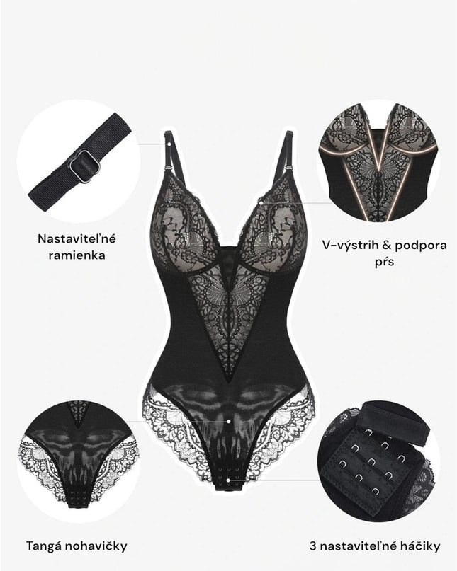 Novelia™ Elegantní tvarující krajkové body s V-výstřihem
