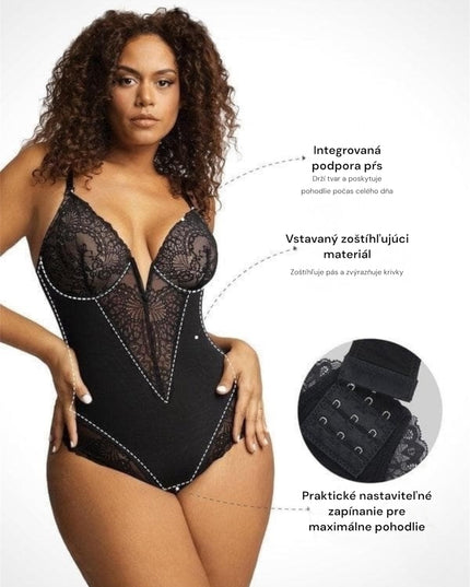 Novelia™ Elegantní tvarující krajkové body s V-výstřihem