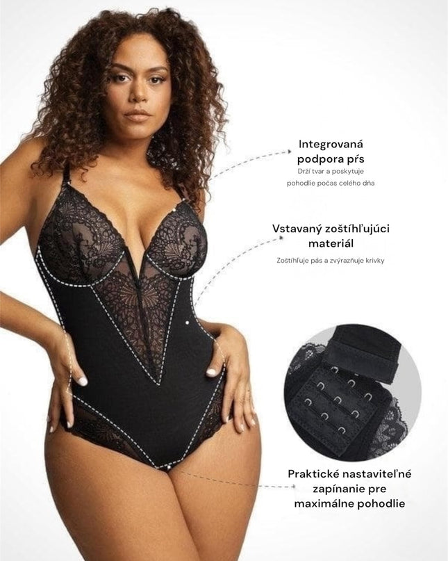 Novelia™ Elegantní tvarující krajkové body s V-výstřihem