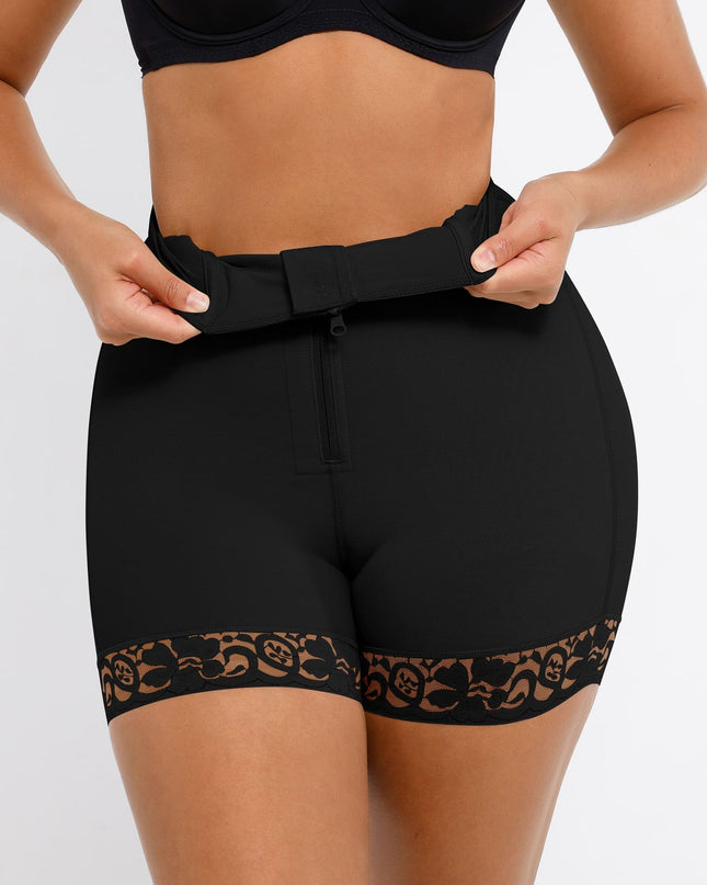 Novelia™ vysokopasové zeštíhlující krajkové šortky se zipem