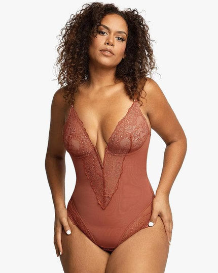 Novelia™ Elegantní tvarující krajkové body s V-výstřihem