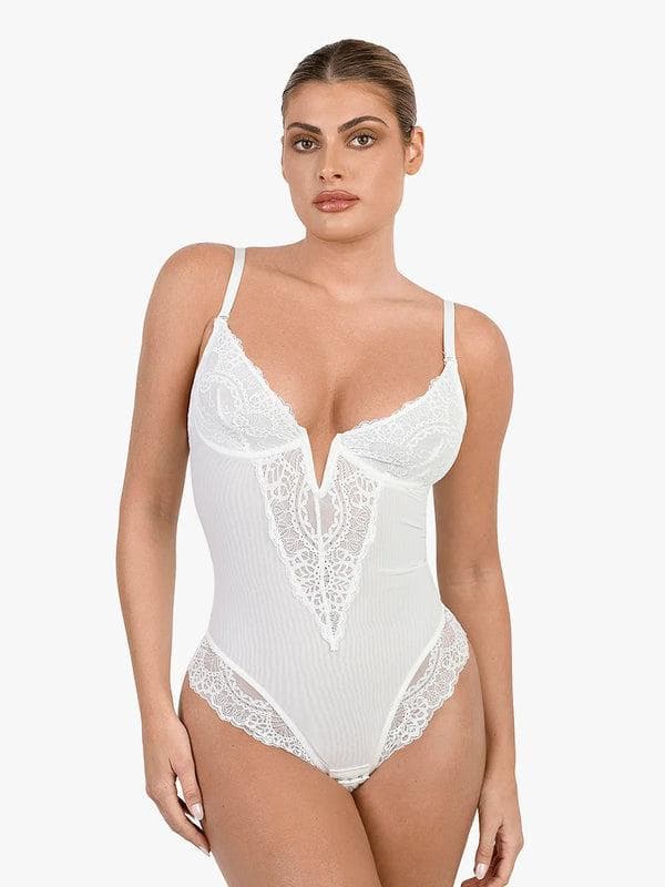 Novelia™ Elegantní tvarující krajkové body s V-výstřihem
